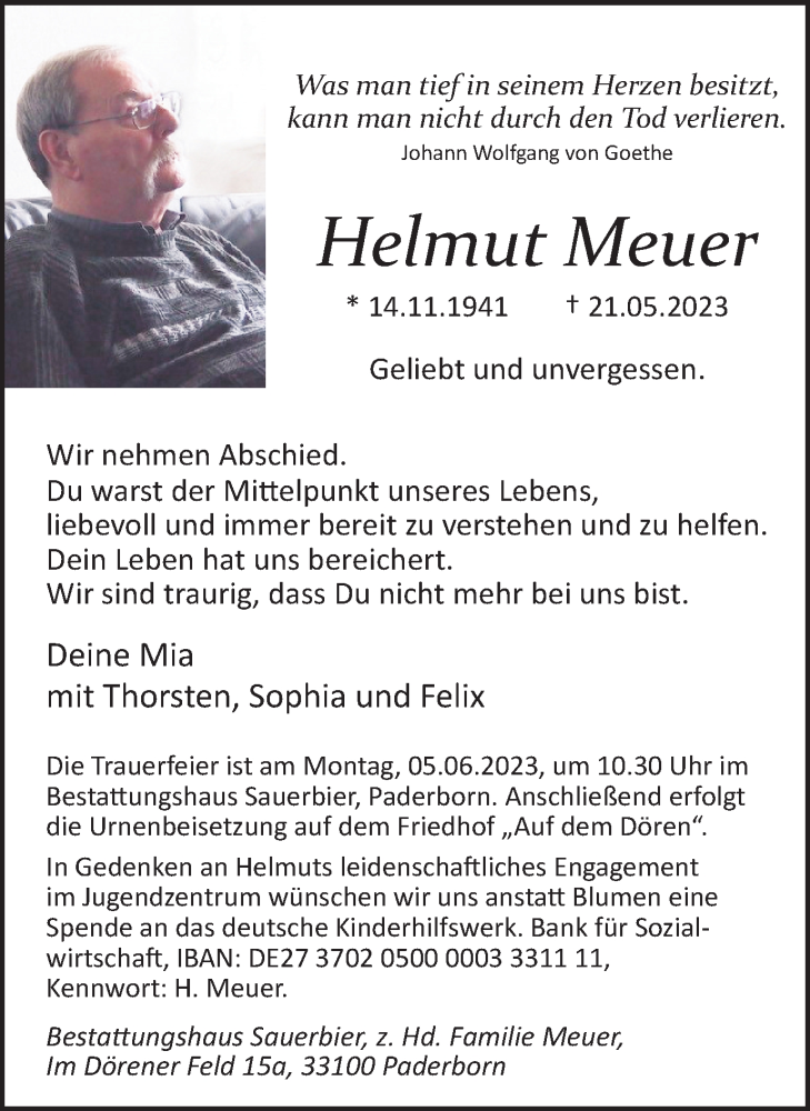  Traueranzeige für Helmut Meuer vom 27.05.2023 aus Hellweger Anzeiger