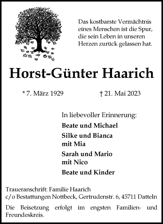 Traueranzeige von Horst-Günter Haarich