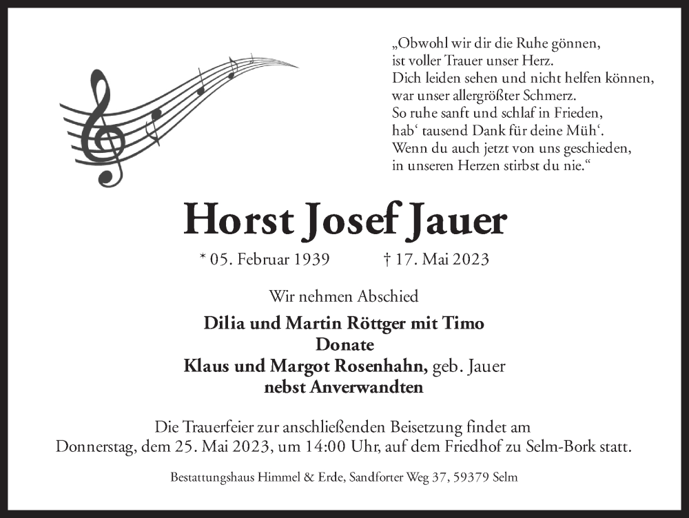  Traueranzeige für Horst Josef Jauer vom 23.05.2023 aus Ruhr Nachrichten