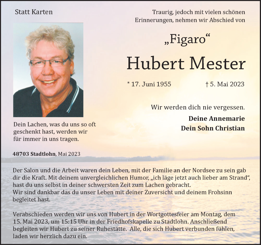  Traueranzeige für Hubert Mester vom 10.05.2023 aus Münstersche Zeitung und Münsterland Zeitung