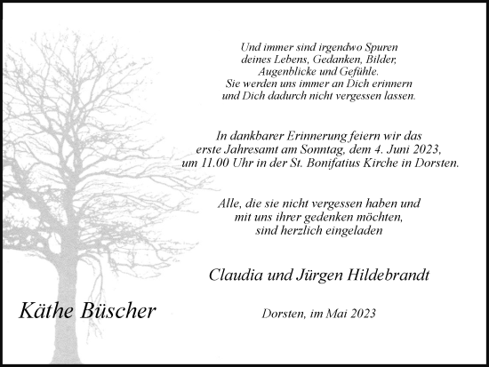 Traueranzeige von Käthe Büscher von Ruhr Nachrichten und Dorstener Zeitung