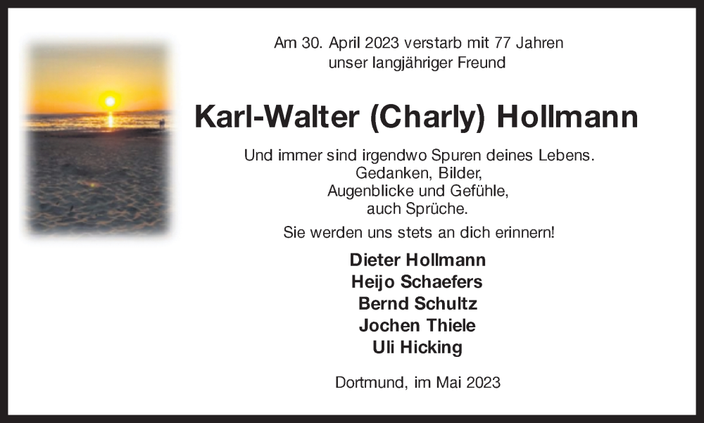  Traueranzeige für Karl-Walter Hollmann vom 27.05.2023 aus 