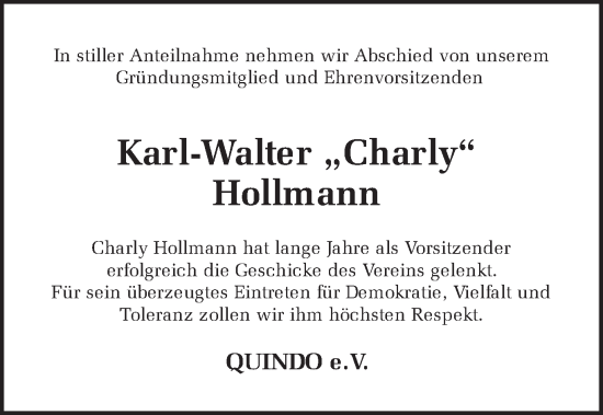 Traueranzeige von Karl-Walter Hollmann 