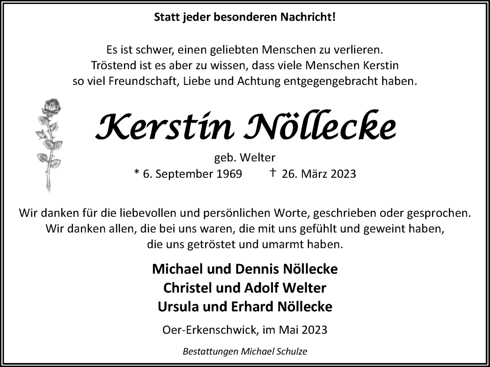  Traueranzeige für Kerstin Nöllecke vom 06.05.2023 aus Medienhaus Bauer