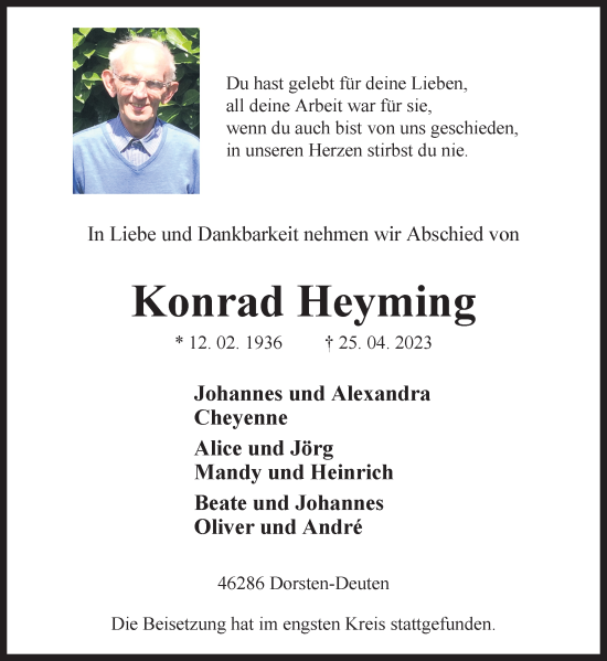 Traueranzeige von Konrad Heyming von Ruhr Nachrichten und Dorstener Zeitung