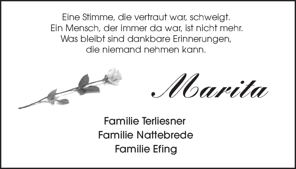  Traueranzeige für Marita  vom 26.05.2023 aus Münstersche Zeitung und Münsterland Zeitung