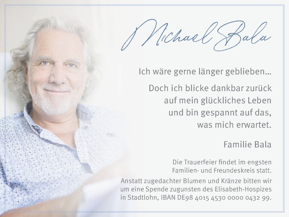  Traueranzeige für Michael Bala vom 27.05.2023 aus Münstersche Zeitung und Münsterland Zeitung
