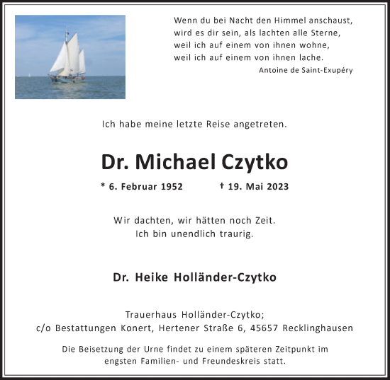 Traueranzeige von Michael Czytko von Medienhaus Bauer