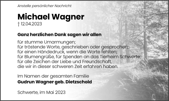Traueranzeige von Michael Wagner von Ruhr Nachrichten