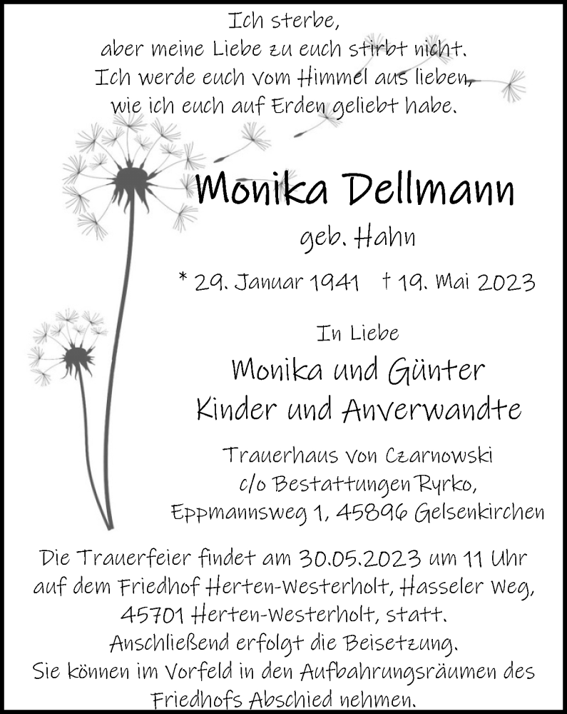  Traueranzeige für Monika Dellmann vom 23.05.2023 aus Medienhaus Bauer
