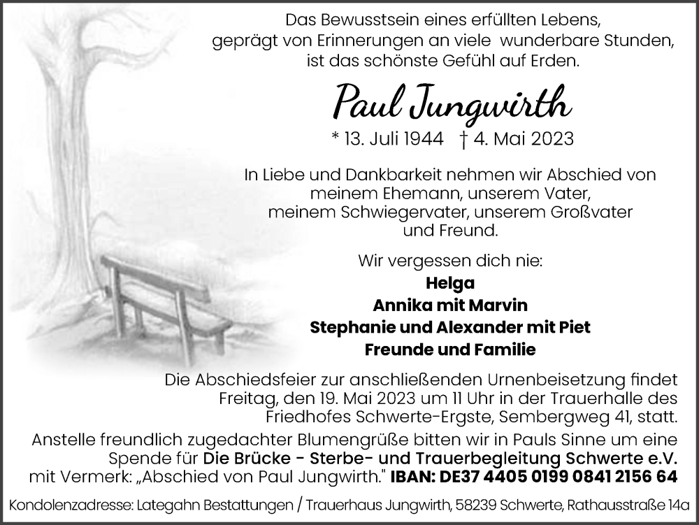 Traueranzeige für Paul Jungwirth vom 13.05.2023 aus Ruhr Nachrichten