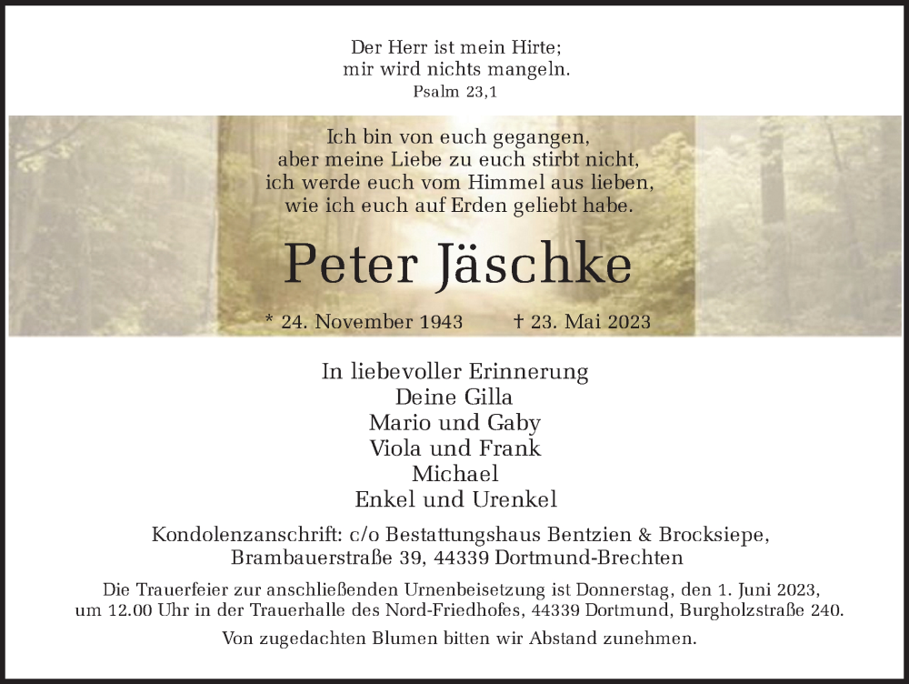  Traueranzeige für Peter Jäschke vom 27.05.2023 aus 