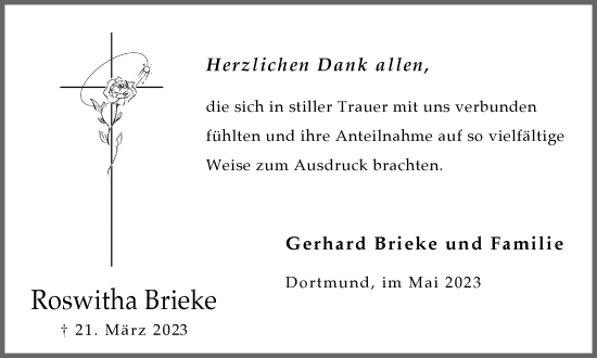 Traueranzeige von Roswitha Brieke 