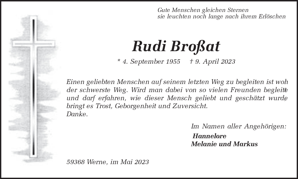  Traueranzeige für Rudi Broßat vom 27.05.2023 aus Ruhr Nachrichten