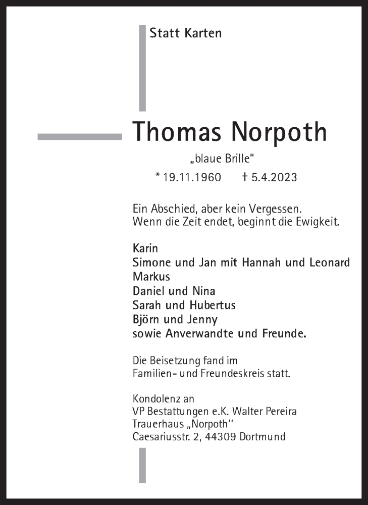  Traueranzeige für Thomas Norpoth vom 06.05.2023 aus 