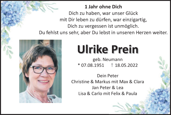 Traueranzeige von Ulrike Prein von Medienhaus Bauer