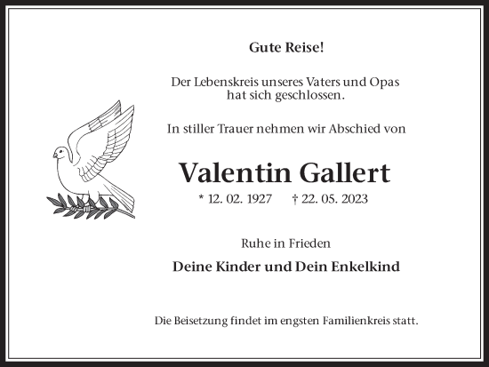 Traueranzeige von Valentin Gallert