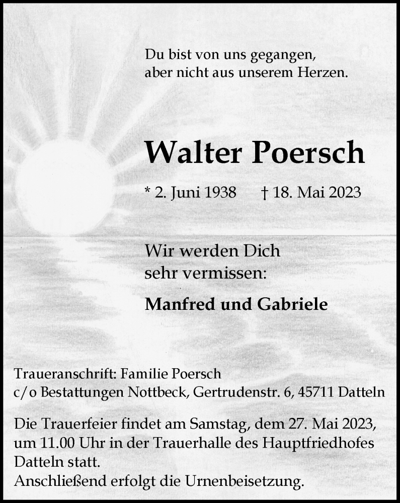  Traueranzeige für Walter Poersch vom 24.05.2023 aus Medienhaus Bauer