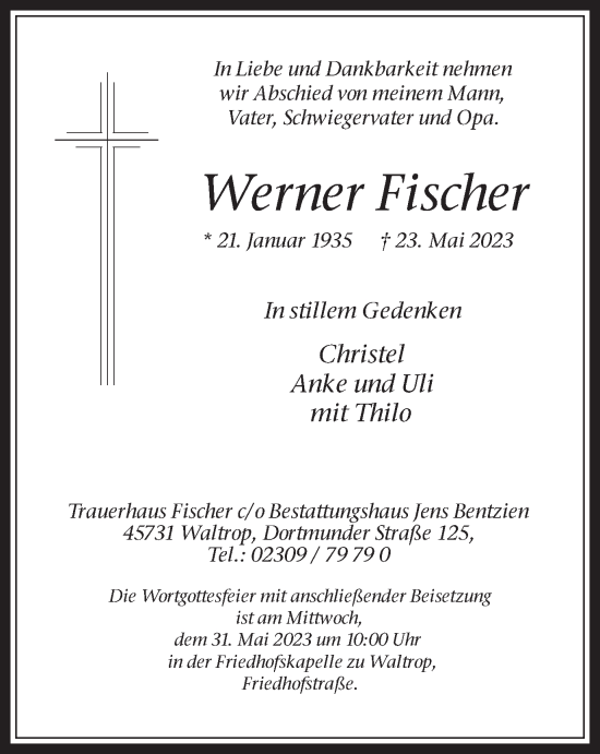 Traueranzeige von Werner Fischer