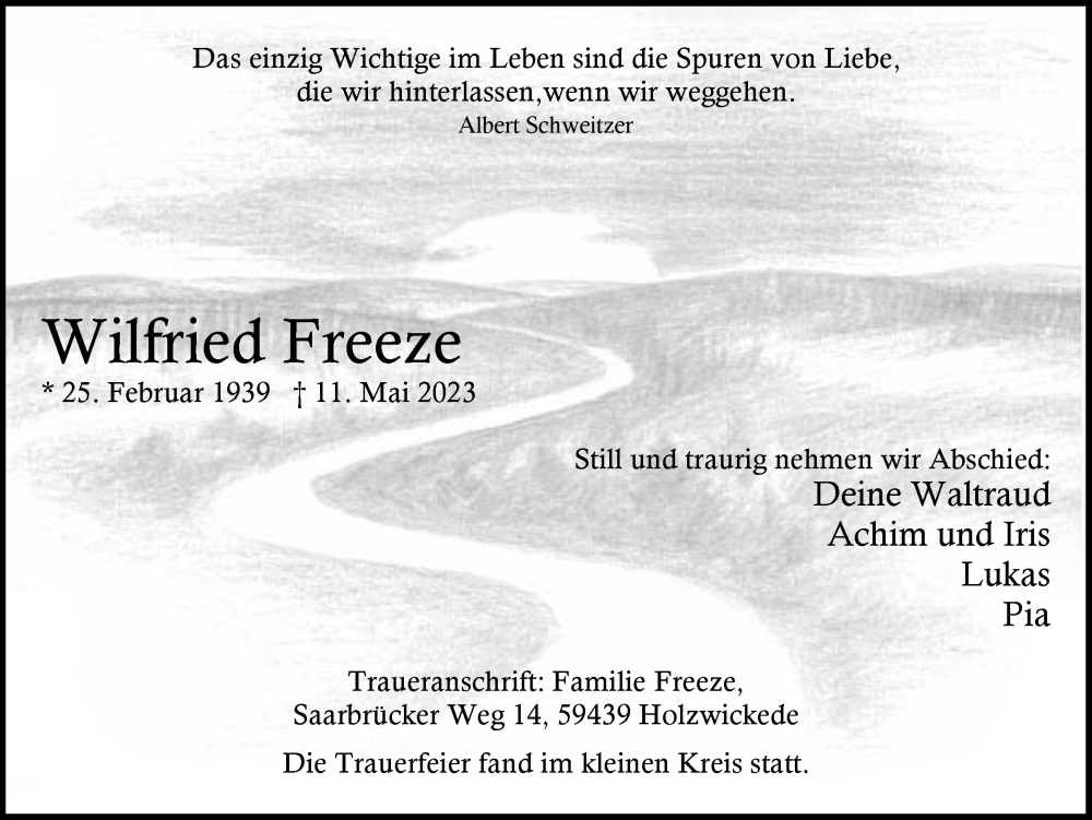  Traueranzeige für Wilfried Freeze vom 24.05.2023 aus Hellweger Anzeiger