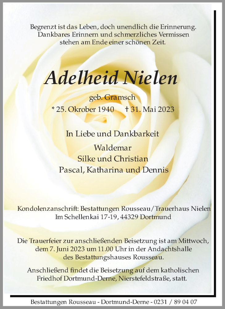  Traueranzeige für Adelheid Nielen vom 05.06.2023 aus 