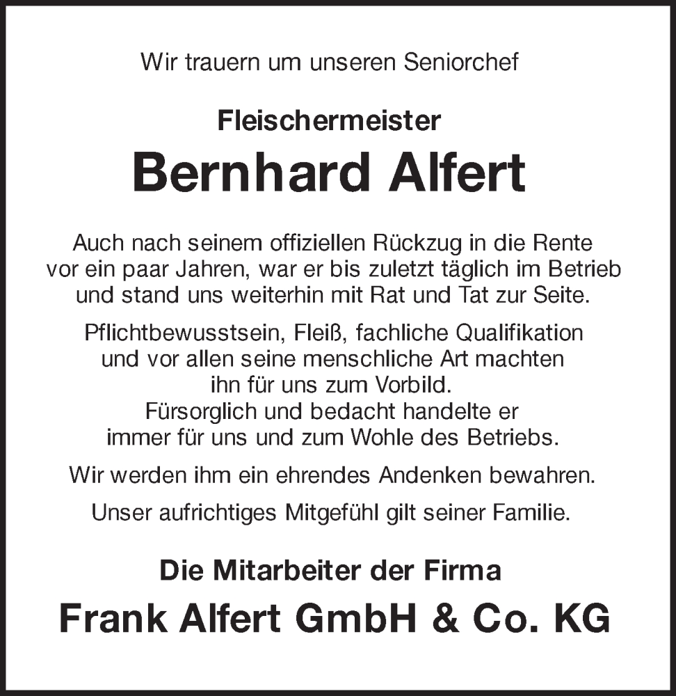  Traueranzeige für Bernhard Alfert vom 03.06.2023 aus Münstersche Zeitung und Münsterland Zeitung