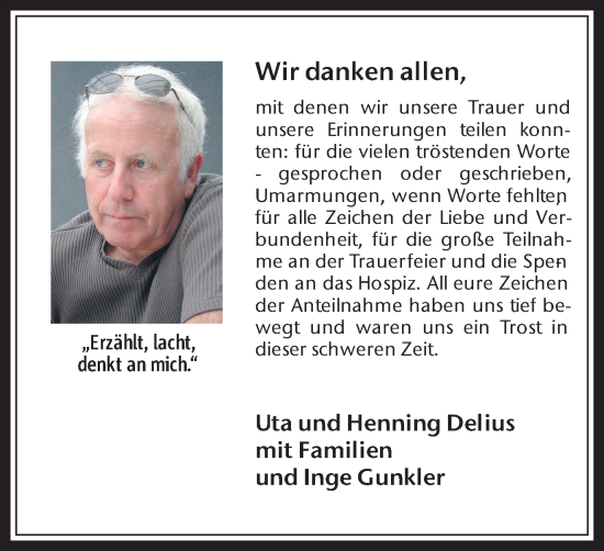 Traueranzeige von Dieter Delius von Medienhaus Bauer