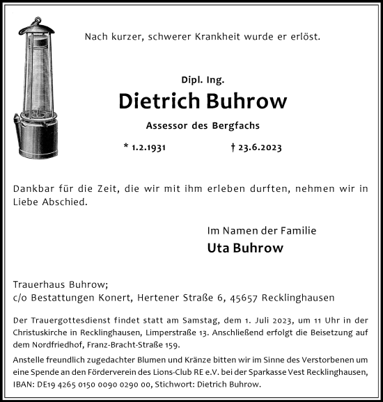Traueranzeige von Dietrich Buhrow von Medienhaus Bauer