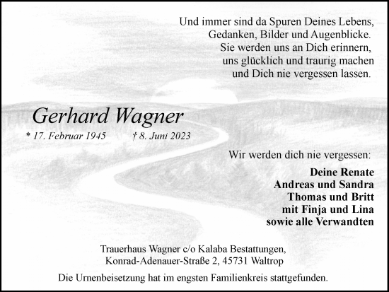 Traueranzeige von Gerhard Wagner von Medienhaus Bauer