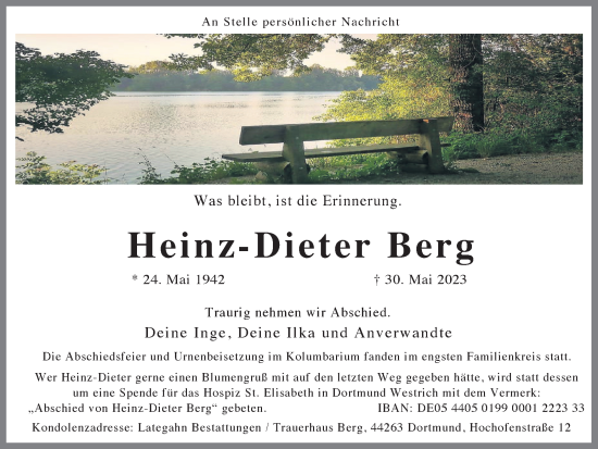 Traueranzeige von Heinz-Dieter Berg 