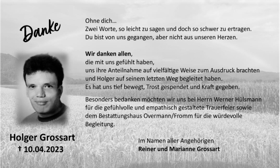 Traueranzeige von Holger Grossart von Medienhaus Bauer