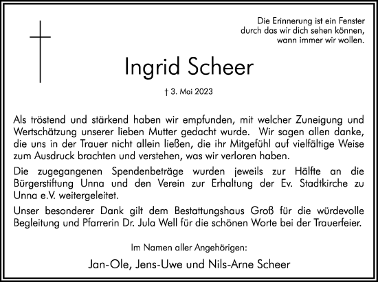 Traueranzeige von Ingrid Scheer von Hellweger Anzeiger