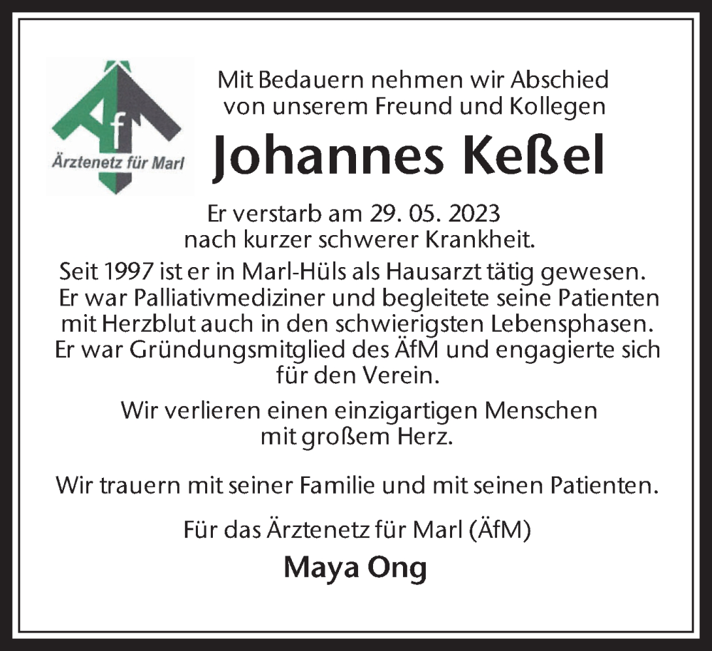  Traueranzeige für Johannes Keßel vom 03.06.2023 aus Medienhaus Bauer