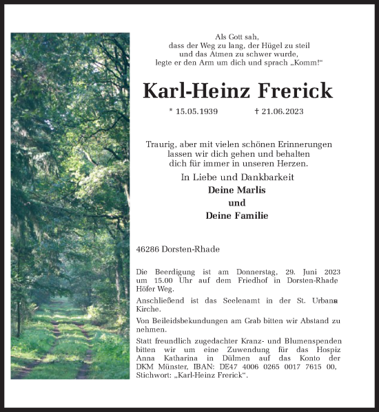 Traueranzeige von Karl-Heinz Frerick von Ruhr Nachrichten und Dorstener Zeitung