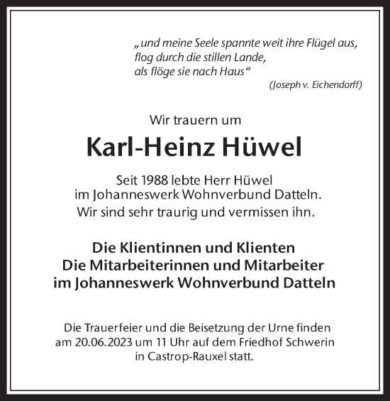 Traueranzeige von Karl-Heinz Hüwel von Medienhaus Bauer
