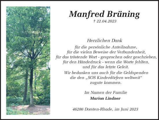 Traueranzeige von Manfred Brüning von Ruhr Nachrichten und Dorstener Zeitung