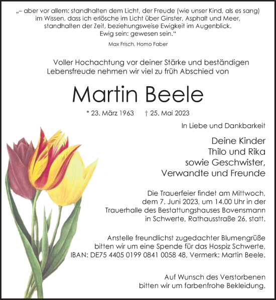 Traueranzeige von Martin Beele von Ruhr Nachrichten