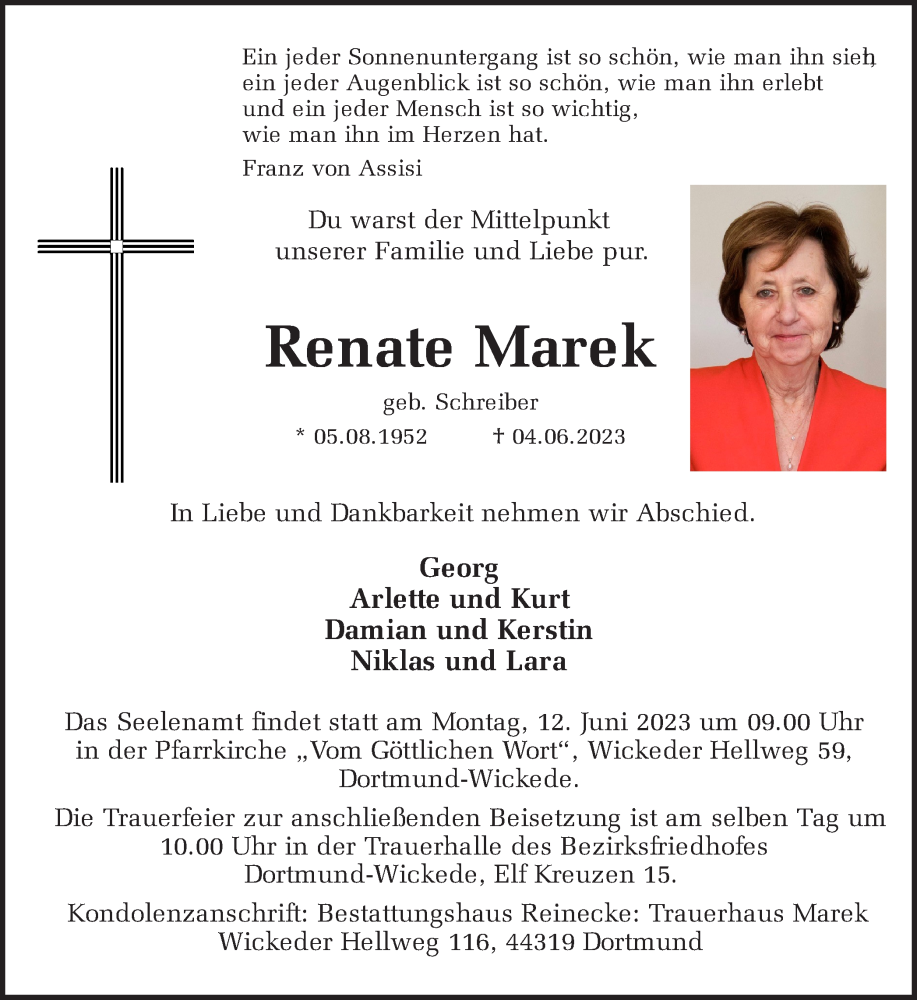  Traueranzeige für Renate Marek vom 10.06.2023 aus 