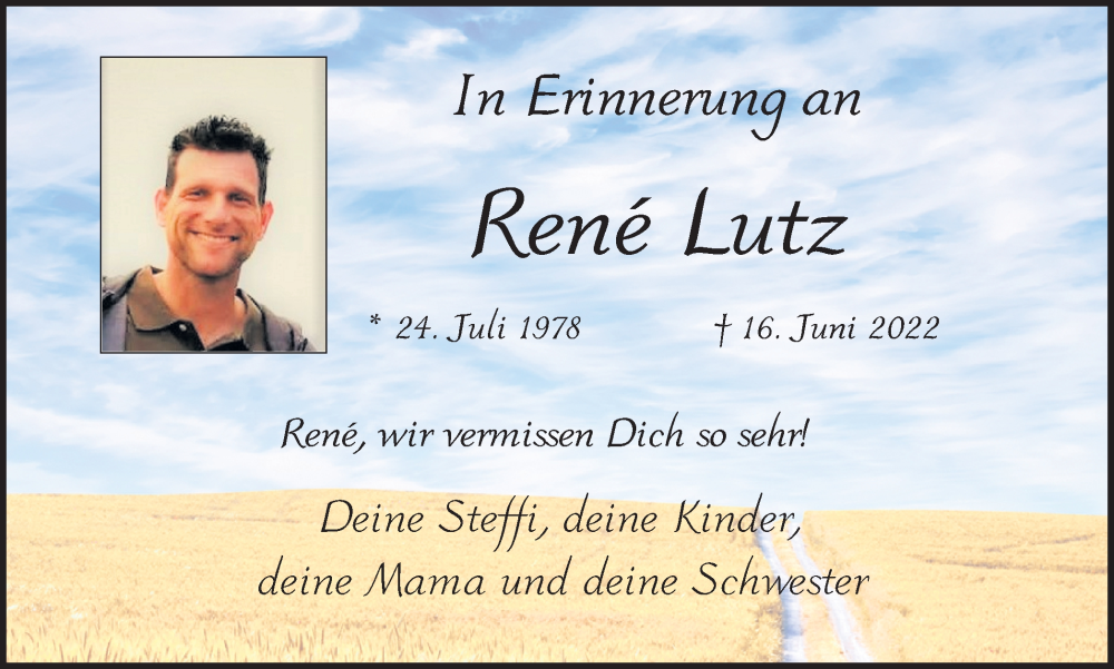  Traueranzeige für René Lutz vom 16.06.2023 aus Ruhr Nachrichten und Dorstener Zeitung