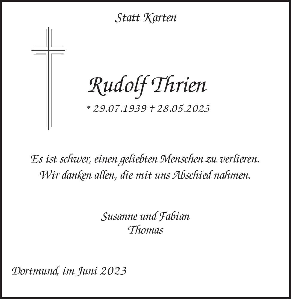  Traueranzeige für Rudolf Thrien vom 17.06.2023 aus 