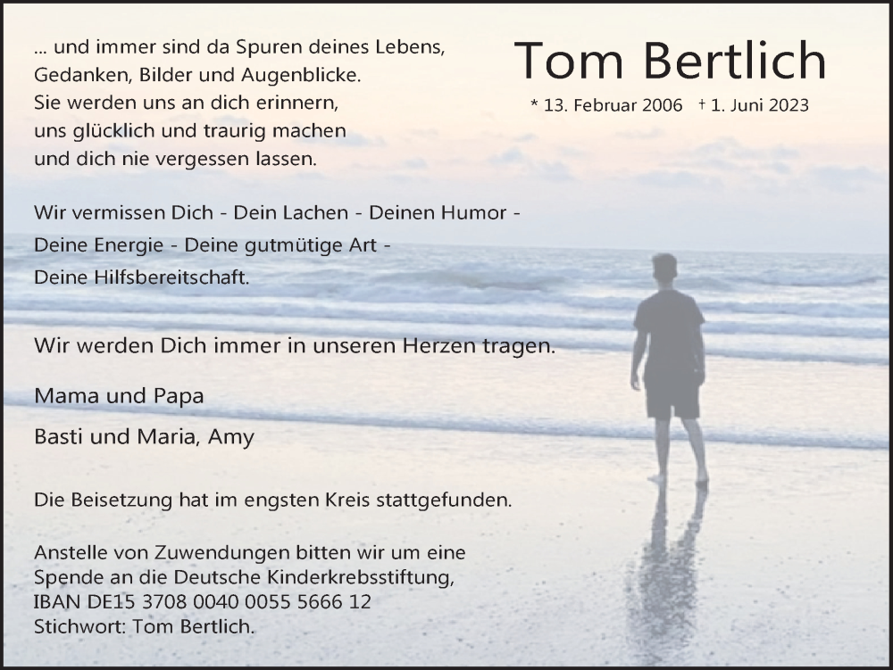  Traueranzeige für Tom Bertlich vom 10.06.2023 aus Ruhr Nachrichten und Dorstener Zeitung