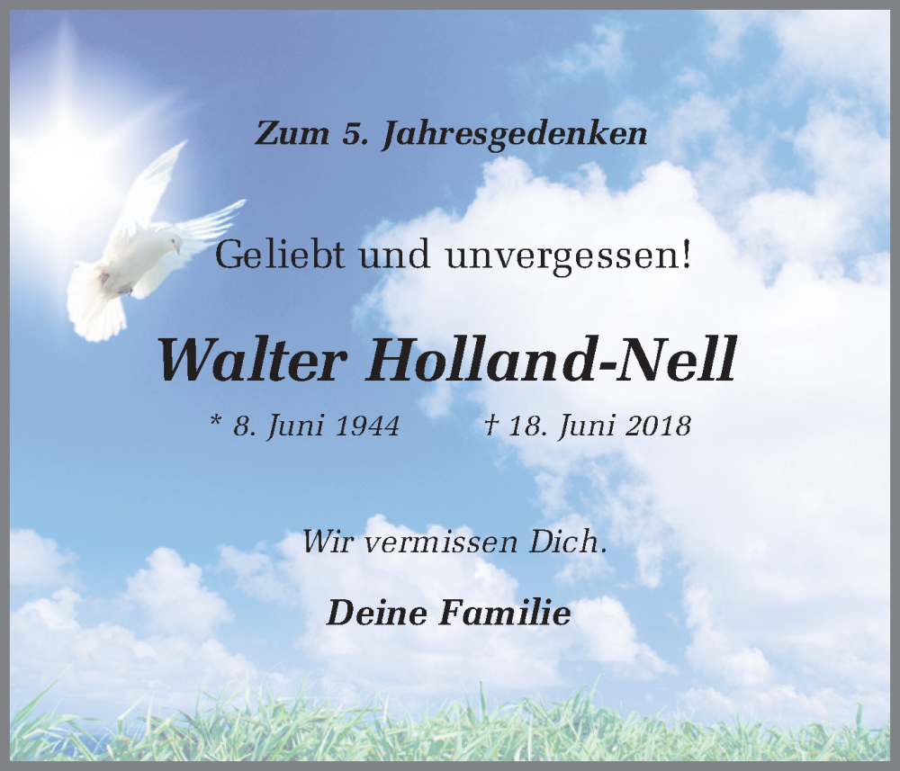  Traueranzeige für Walter Holland-Nell vom 17.06.2023 aus 
