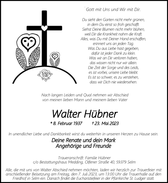 Traueranzeige von Walter Hübner von Ruhr Nachrichten