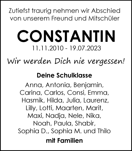 Traueranzeige von Constantin Schmitt von Medienhaus Bauer