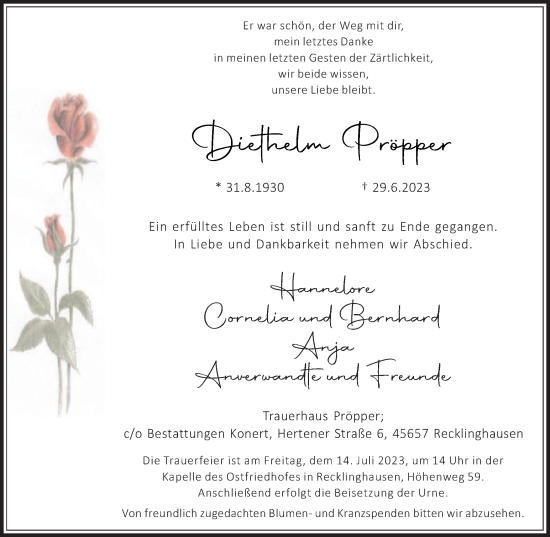 Traueranzeige von Diethelm Pröpper von Medienhaus Bauer