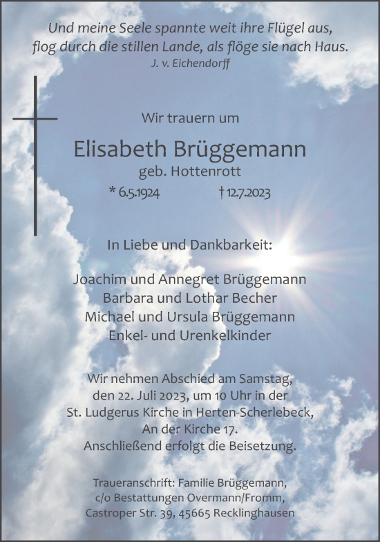 Traueranzeige von Elisabeth Brüggemann von Medienhaus Bauer