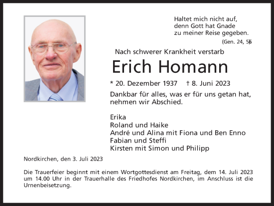 Traueranzeige von Erich Homann von Ruhr Nachrichten