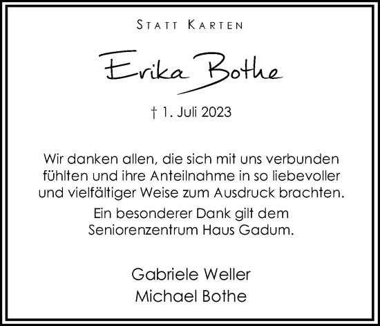 Traueranzeige von Erika Bothe von Hellweger Anzeiger