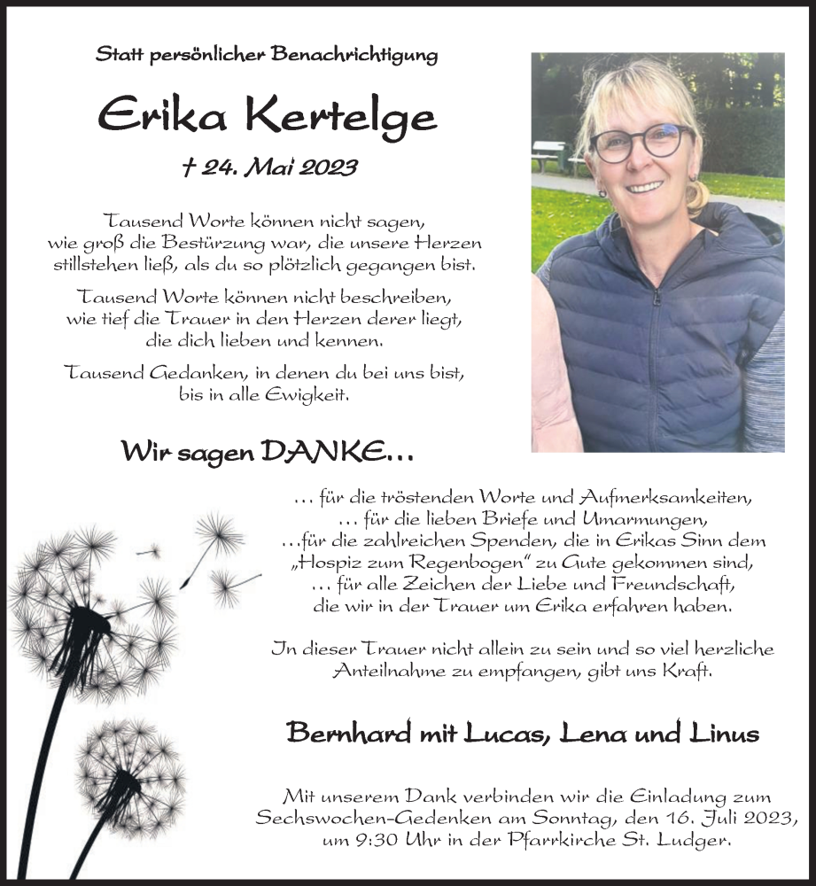  Traueranzeige für Erika Kertelge vom 15.07.2023 aus Ruhr Nachrichten