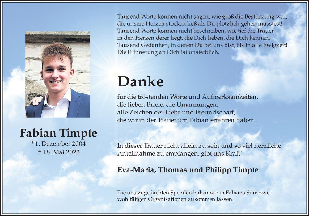  Traueranzeige für Fabian Timpte vom 01.07.2023 aus Ruhr Nachrichten